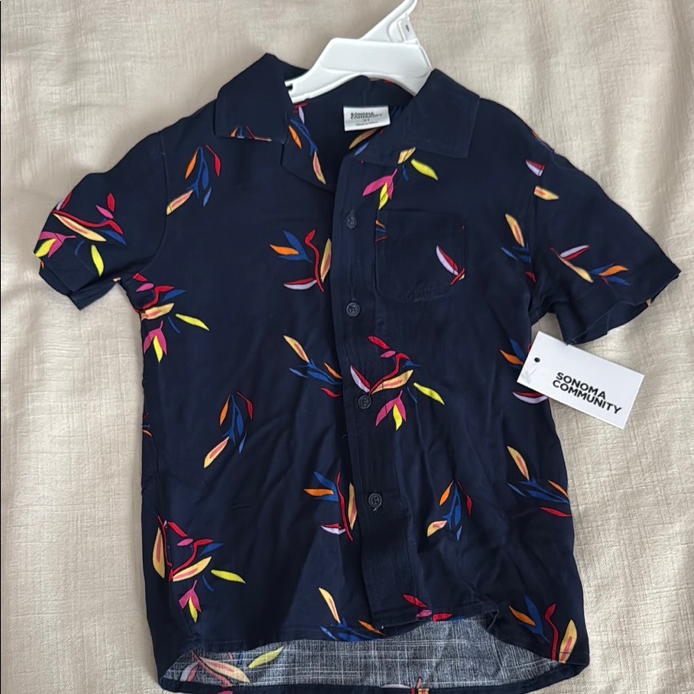 Kids' Navy Leaf Print Shirt
